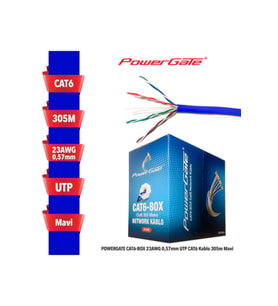 POWERGATE CAT6-BOX-BL, 23AWG 0,57mm, UTP, CAT6 Kablo, 305m, Mavi
