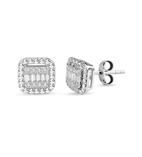 0.24 Ct Modern Tasarım Baget Kare Tektaş Küpe