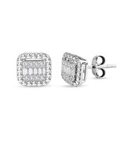 0.24 Ct Modern Tasarım Baget Kare Tektaş Küpe