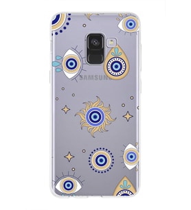 PrintiFy Samsung Galaxy A8 2018 ile Uyumlu 1mm Slim Fit Nazar Boncuğu 5 Baskılı Şeffaf  Kılıf