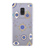 PrintiFy Samsung Galaxy A8 2018 ile Uyumlu 1mm Slim Fit Nazar Boncuğu 5 Baskılı Şeffaf  Kılıf