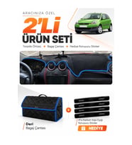 e-biz FORD FİESTA TİP 1 (2002-2009) Uyumlu Torpido Örtüsü + Deri Bagaj Çantası - Siyah-Mavi - FO007