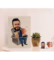 BK Gift Kişiye Özel Baba Oğul Karikatürlü Otantik Masaüstü Ahşap Palet Çerçeve-1 (Beyaz)
