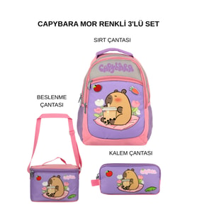 Capybara İlkokul 3’lü Okul Çanta Seti – Mor & Pembe