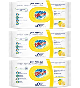 Bingo Clean Yüzey Temizlik Havlusu 96 Yaprak Limon Kokulu Plastik Kapaklı (3 Lü Set) 288 Yaprak