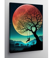 Kanvas Tablo Kırmızı Ay Ve Salıncak