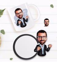 BK Gift Kişiye Özel Amca Karikatürlü Beyaz Kupa ve Ahşap Bardak Altlığı Hediye Seti-1