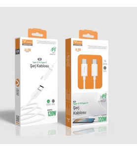 Lucatech LK-208 120W 3A Turbo Hızlı Şarj Kablosu Type-C'den Type-C'ye 1M (Beyaz)