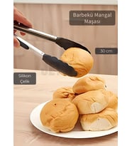 Sunum Maşası Barbekü Maşası Mangal Maşa Silikon Salata Maşası Siyah 30 cm