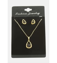 Oval Kartanesi Zirkon Taşlı Set Kolye (Kırmızı)