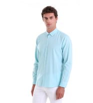 Hatemoğlu Su Yeşili Comfort Fit Düz %100 Pamuk Slim Yaka Uzun Kollu Casual Oxford Gömlek