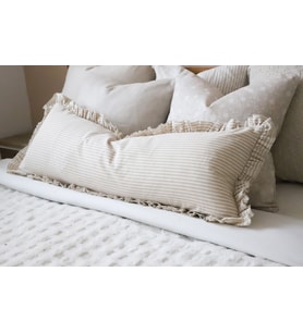 Fırfırlı Vintage Naturel BEJ çİZGİLİ Iskandinav Uzun 40x100 Kırlent Yastık (İÇİ DOLGULU)