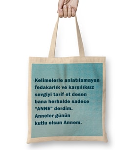 Anneler Günü Annelere Hediye 043 Bez Çanta Uzun Saplı