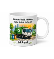 Çöp Kamyonu Sürücüsüne Hediye Şehir Kahramanı Geri Dönüşüm Temalı Porselen Kupa Bardak