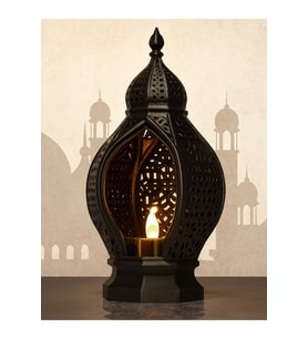 Al Noor Siyah Lüks Moroccan Lantern Led Mumluk Premium Ramazan Dekoru