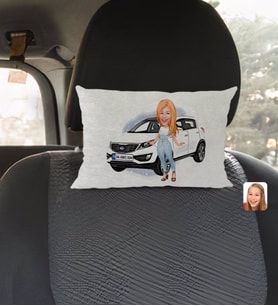 BK Gift Kişiye Özel Plakalı Kadın Kia Sportage Karikatürlü Dikdörtgen Araç Koltuk Yastığı-2