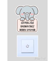 Lütfen Zile Basmayınız Bebek Uyuyor Fil Tasarımlı Sticker Kapı Zili Etiketi