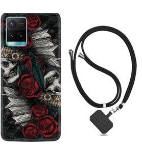 Vivo Y11S Y21S Y20 Y20S Y70 Kılıf Boyun Askılı Silikon Skull Rose 1673