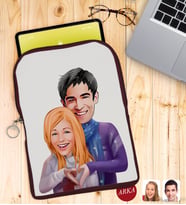 BK Gift Kişiye Özel Sevgililer Karikatürlü Taşınabilir Koruyucu Tablet Kılıfı & Organizer Çanta - Bordo-89