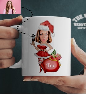 Noel Kadın Karikatürlü Kişiye Özel Yılbaşı Kupası