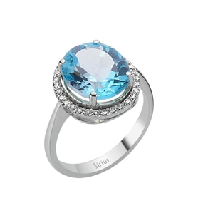 Pırlanta ve Oval Mavi Topaz Taşlı Yüzük