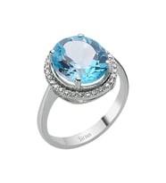 Pırlanta ve Oval Mavi Topaz Taşlı Yüzük