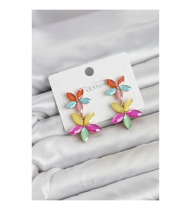 Mey İthalat® Karışık Renkli Kristal Çiçek Küpe