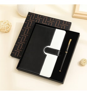 Kişiye Özel Siyah VIP Deri Kapaklı Defter ve Metal Kalem Seti