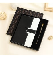 Kişiye Özel Siyah VIP Deri Kapaklı Defter ve Metal Kalem Seti