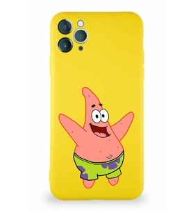 Apple iPhone 11 Pro Max Soft Premier Kapak Patrick Yıldız Tasarımlı Silikon Kılıf - Sarı (Şeffaf)