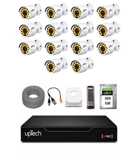 UPTECH Full HD 14 Kameralı Gece Renkli Görüş Su Geçirmez Güvenlik Kamera Seti 320 GB HDD 2239