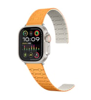 Apple Watch 7/8/9 41mm Kordon Şerit Çizgi İnce Dizayn Magnetik Strap 111 (Turuncu)