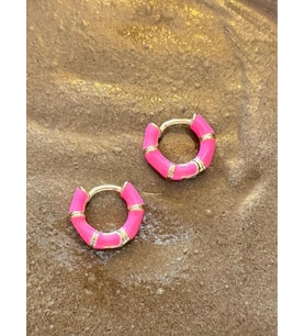 Pembe Mineli Gold Detaylı Şık Çelik Yazlık Halka Küpe Kadın Küpe 1,3 cm