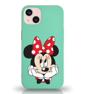 Apple iPhone 13 Uyumlu Lansman Kılıf Minnie Mouse Tasarımlı Altı Kapalı İçi Kadife Kaplı  Kapak (Şeffaf)