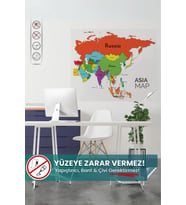 Asya Kıtası Haritası, İz Bırakmaz, Sihirli Kağıt, Harita, Yapışkansız Tutunan,Statik Akıllı Kağıt