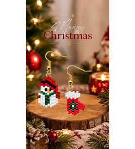 Miyuki Boncuk El Yapımı Minik Kardan Adam Ve Eldiven Küpe Yılbaşı Christmas Noel
