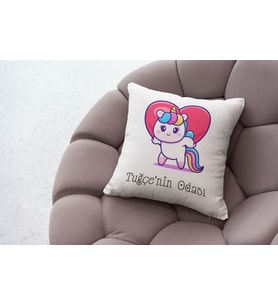 Kişiye Özel Unicorn Tasarımlı İsimli Yastık