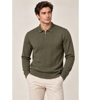 Erkek Polo Yaka Yarım Fermuarlı Önü Fitilli Slim Fit Akrilik Pamuk Triko Kazak