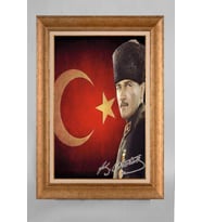 Altın Varaklı Paspartulu Çerçeveli Atatürk Tablo sd830