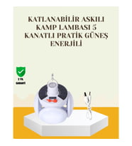 Mey İthalat® Güneş Paneliyle Şarj Olan Katlanabilir LED Çadır Lambası – 5 Kademeli Aydınlatma