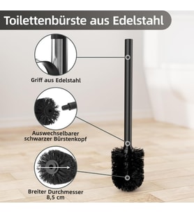 Şık ve Dayanıklı Metal Sap Siyah Tuvalet Fırçası Hijyenik Wc Temizlik Fırçası (34X7 CM  1 ADET) (Gümüş)