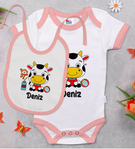 BK Kids Kişiye Özel İsimli Pembe Bebek Body Zıbın ve Mama Önlüğü Hediye Seti-31