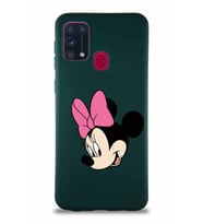 Samsung Galaxy M31 Soft Premier Kapak Minnie Mouse-B Tasarımlı Silikon Kılıf - Yeşil (Şeffaf)