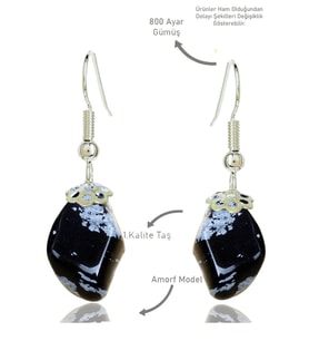 Sertifikalı Amorf Model Karlı Obsidyen Taşı Küpe (Siyah)