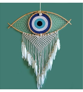 Göz/Nazarlık Şeklinde Ağ Örgülü Beyaz Düş Kapanı Duvar Dekoru / Düş Kapanı / Dreamcatcher