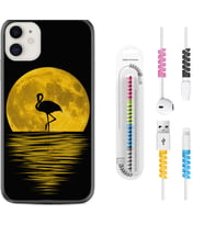 Apple iPhone 11 12 13 Mini Kılıf Kablo Koruma Spiral Silikon Ay ve Flamingo 1775