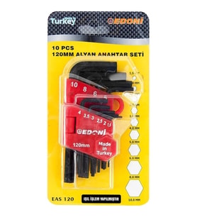 10 Parça Alyan Anahtar Seti 1.5-10 Mm L Tipi Çelik Somun Sıkma Montaj Takımı