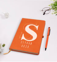 BK Gift Kişiye Özel İsimli Turuncu Termo Deri Defter Kalem Seti Model 34