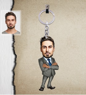 Kişiye Özel Patron Karikatürlü  Ahşap Anahtarlık Bay-7-Eco