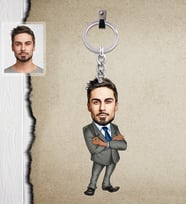 Kişiye Özel Patron Karikatürlü  Ahşap Anahtarlık Bay-7-Eco